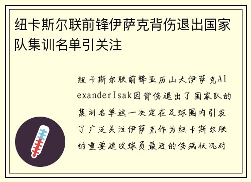 纽卡斯尔联前锋伊萨克背伤退出国家队集训名单引关注 纽卡斯尔联前锋伊萨克背伤退出国家队集训名单引关注